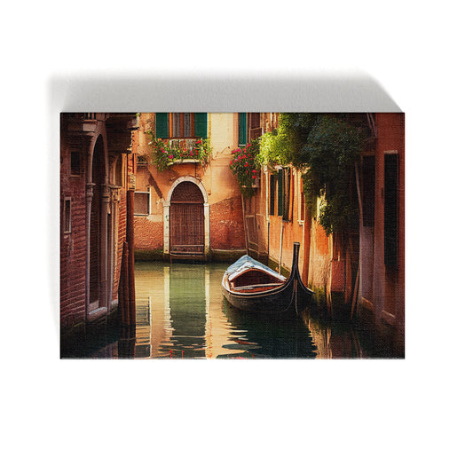 Flowing boat in city Canvas Painting