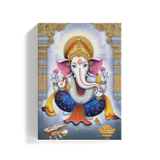 Ganesha White and Golden Canvas Painting