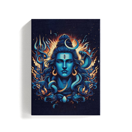 Hindu God Lord Shiv Ji Blue Theme Canvas Wall Art