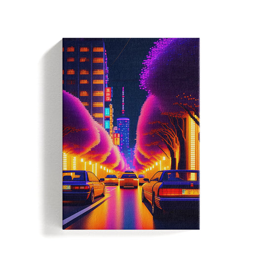 Japan Night Road Ai generated Canvas Painting