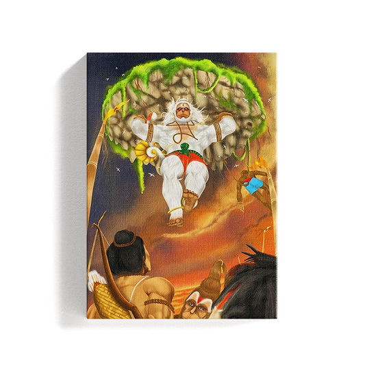 Lord Hanuman Ji Carrying Mountain in their Hands Canvas Wall Art Painting