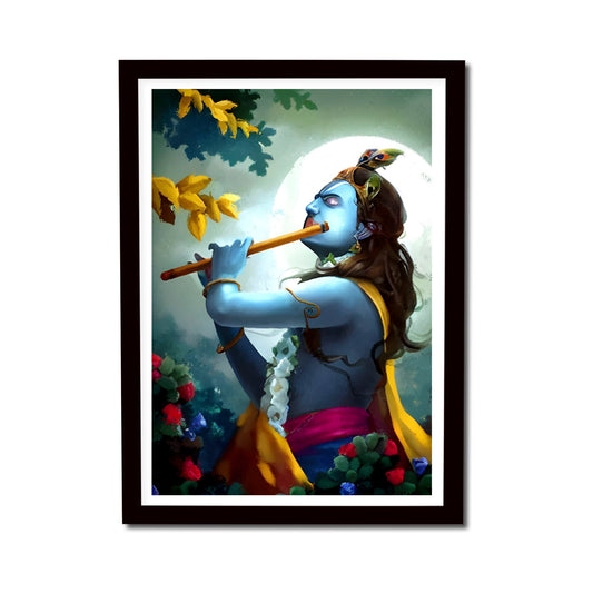 Lord Krishna playing flute Wooden Frame Painting