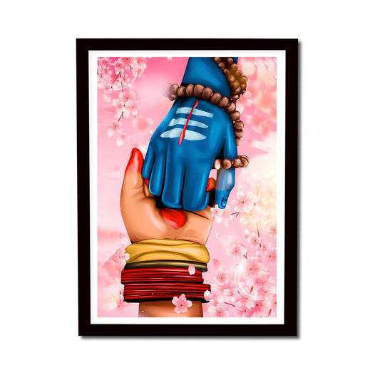 Lord Shiva and Parvati ji Hands joined Wooden Frame Painting