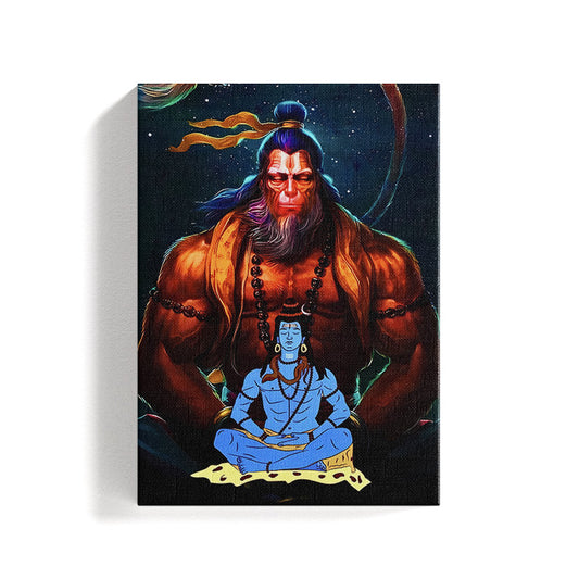 Lord Shiva ji and Lord Hanuman Ji Canvas Wall Art Painting