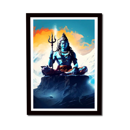 Meditating Lord Shiva on mountain Wooden Frame art Painting
