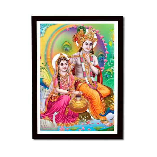 Seven Color Rainbow Art Radha Krishna Wooden Frame Wall Art