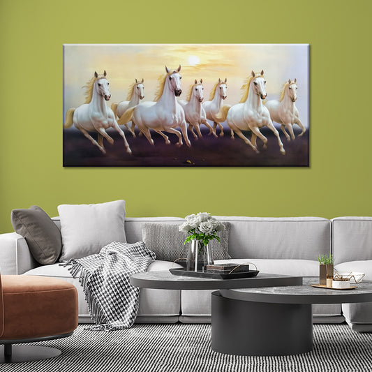 Seven Horses Running Realistic Canvas Painting