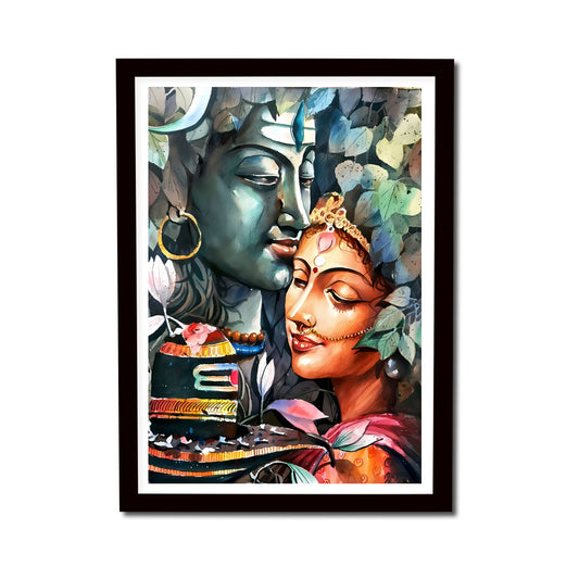 Shiva Ji with Parvati ji Wooden Frame Art Painting