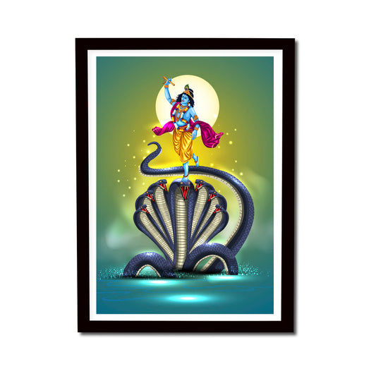 Shri Krishna Dancing on Kaliya Naag Wooden Frame Art Painting